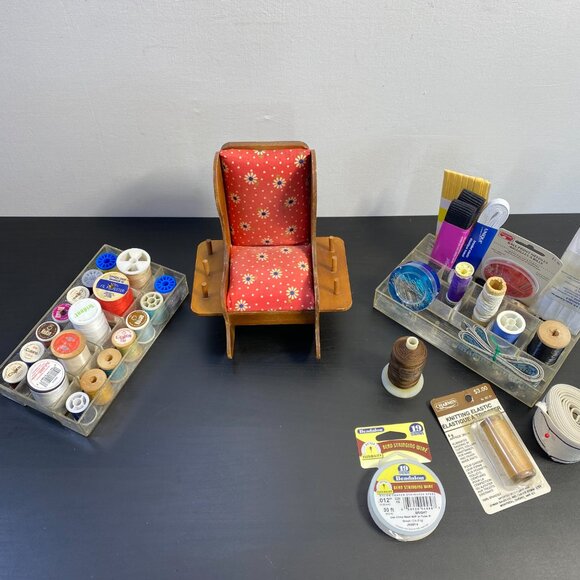 Sewing rocking Chair With Pin Cushion, Threads and Tools, Sewing Thread Holder - Picture 9 of 10